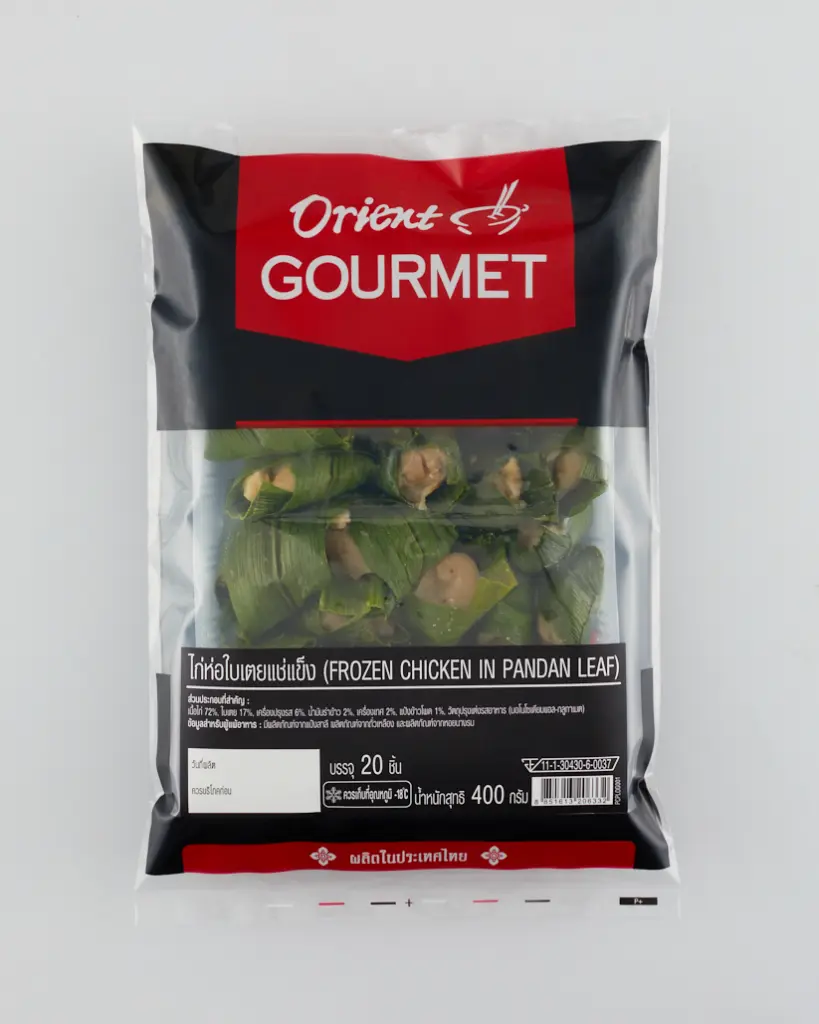 ORIENT GOURMET FROZEN CHICKEN IN PANDAN LEAF ไก่ห่อใบเตยแช่แข็ง 20PCS x 20G (Front).webp